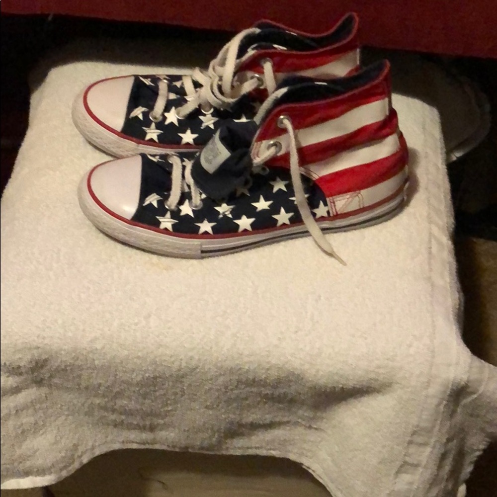 Converse red white and blue